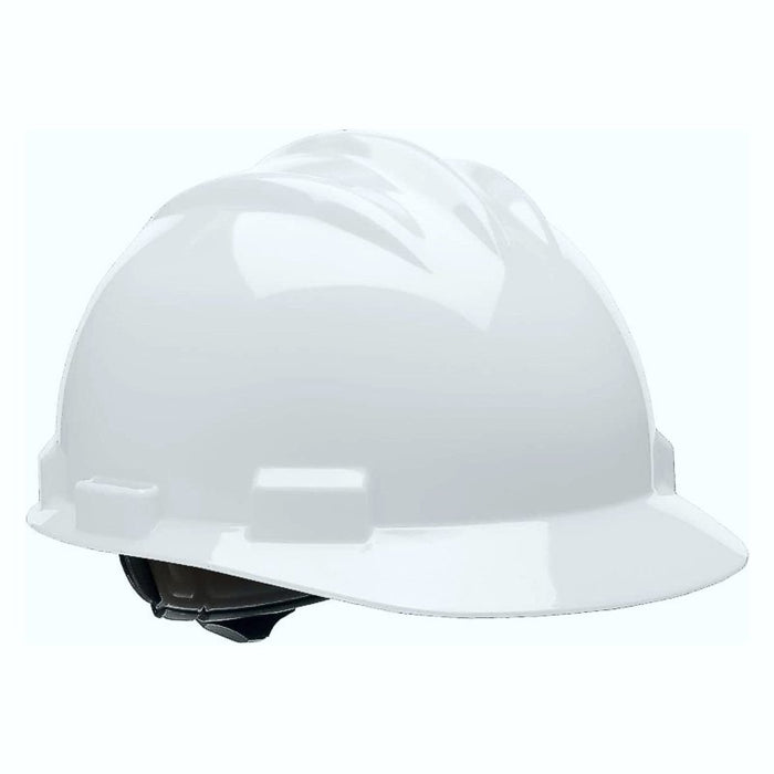 Standard HDPE Hard Hat w/Front Brim in White w/4-Point Suspension Bullard Products